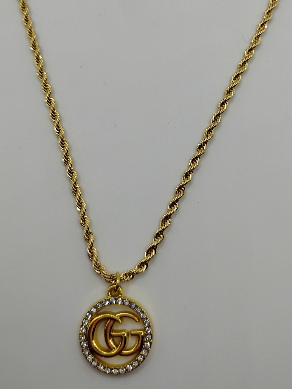 Gucci Gold Double G Crystal Authentic Pendant On A 14K Rope Necklace - Picture 2 of 16